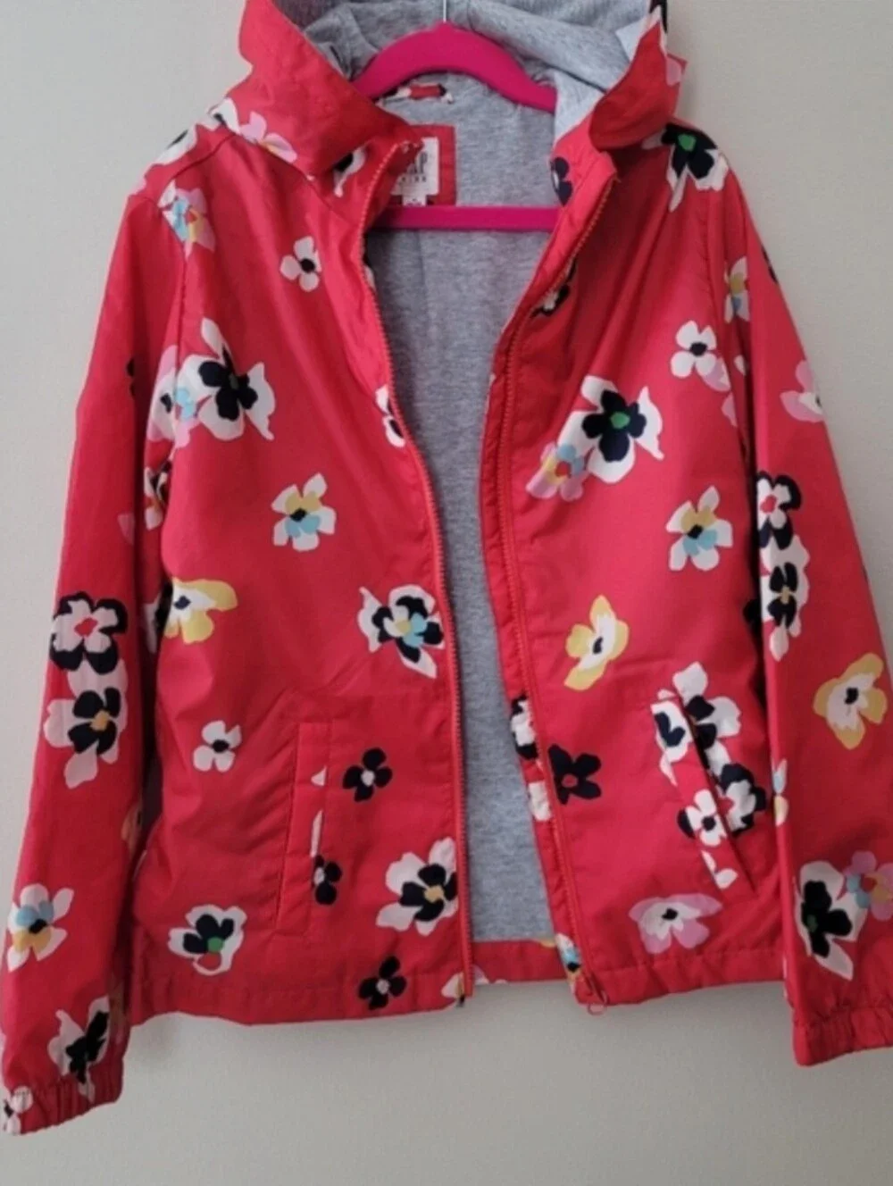 NWOT GAP Kids Red Floral Hooded Raincoat, Size XL (12-13)